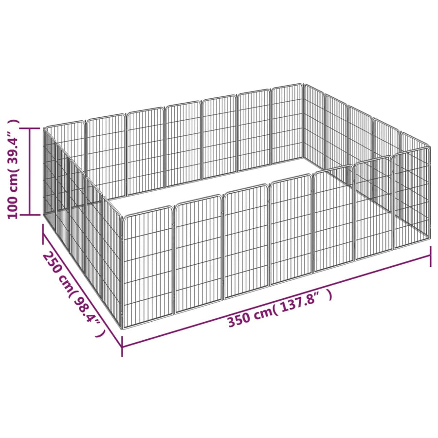 Hondenkennel 24 panelen 50 x 100 cm gepoedercoat staal zwart 350 x 250 x 100 cm