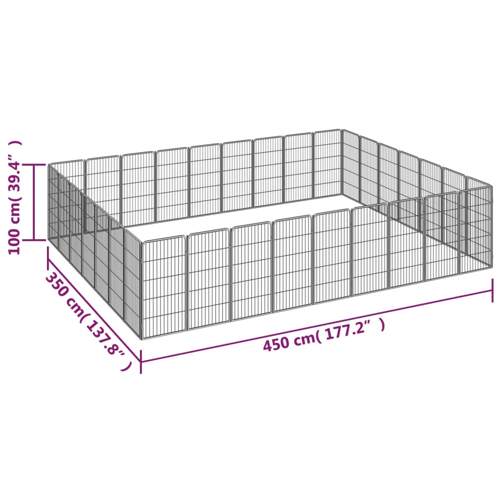 Hondenkennel 32 panelen 50 x 100 cm gepoedercoat staal zwart 450 x 350 x 100 cm