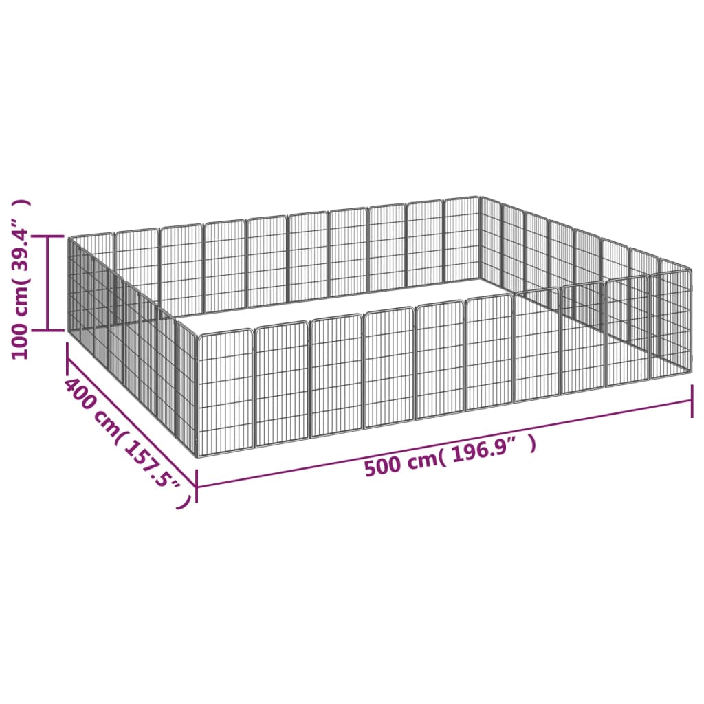 Hondenkennel 36 panelen 50 x 100 cm gepoedercoat staal zwart 500 x 400 x 100 cm