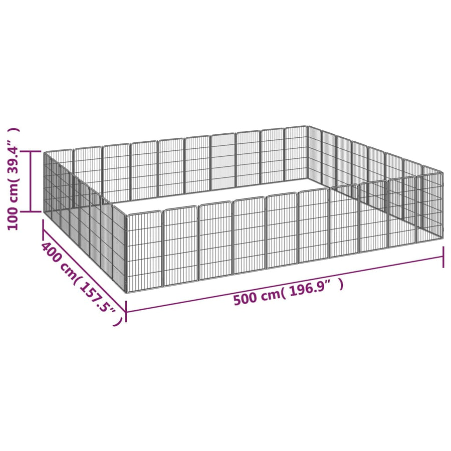 Hondenkennel 36 panelen 50 x 100 cm gepoedercoat staal zwart 500 x 400 x 100 cm