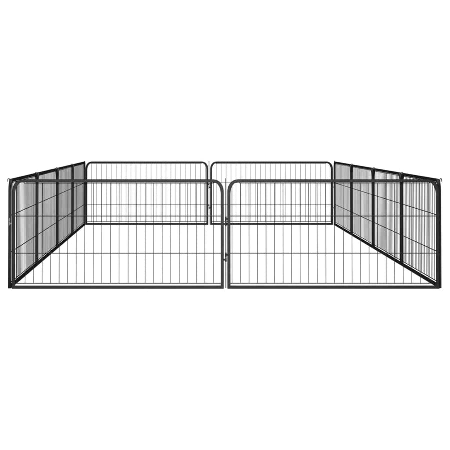 Hondenkennel 12 panelen 100x50 cm gepoedercoat staal zwart 400 x 200 x 50 cm