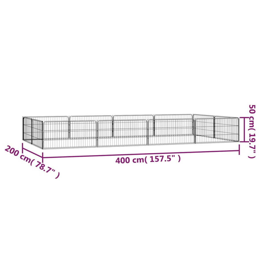 Hondenkennel 12 panelen 100x50 cm gepoedercoat staal zwart 400 x 200 x 50 cm
