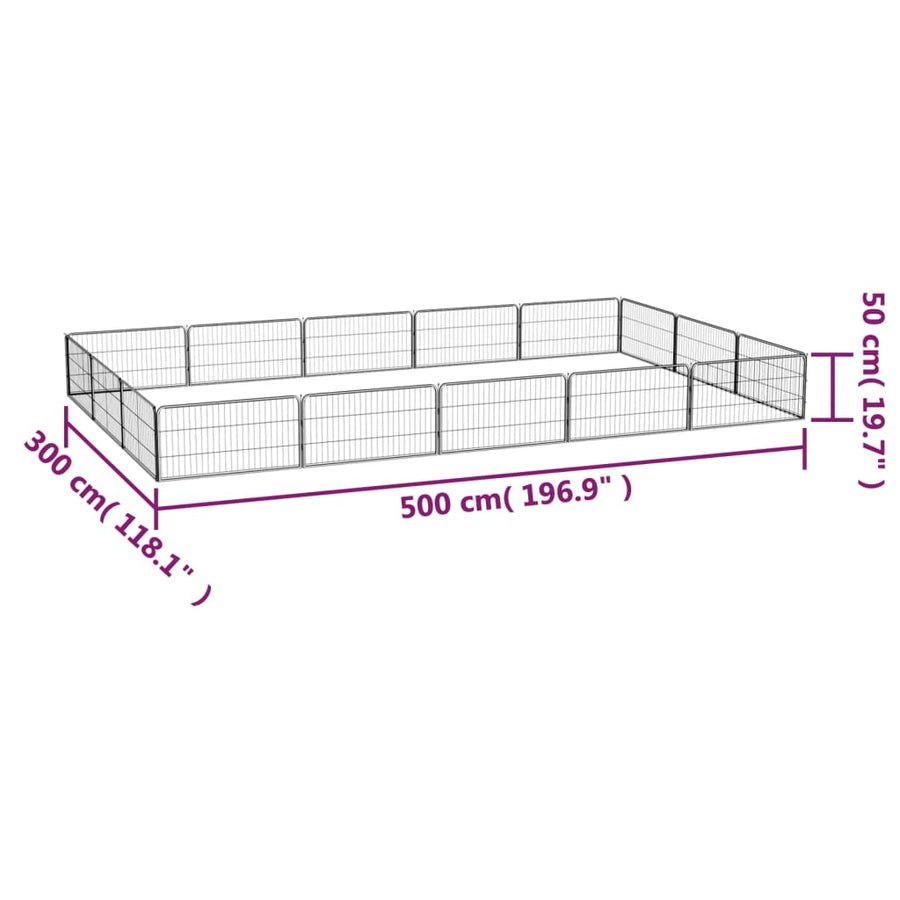 Hondenkennel 16 panelen 100x50 cm gepoedercoat staal zwart 500 x 300 x 50 cm