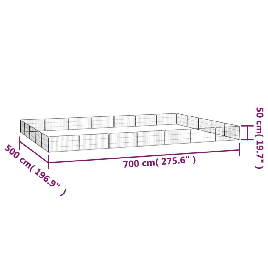 Hondenkennel 24 panelen 100x50 cm gepoedercoat staal zwart 700 x 500 x 50 cm