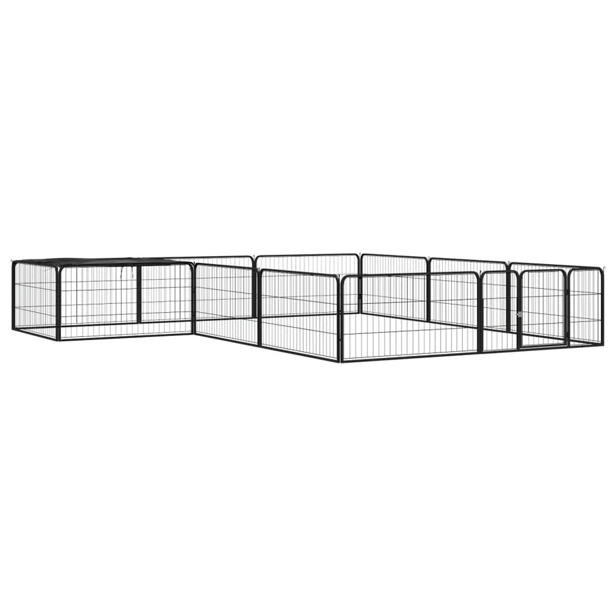 Hondenkennel 12 Panelen 100X50 Cm Gepoedercoat Staal Zwart 300 x 300 x 50 cm