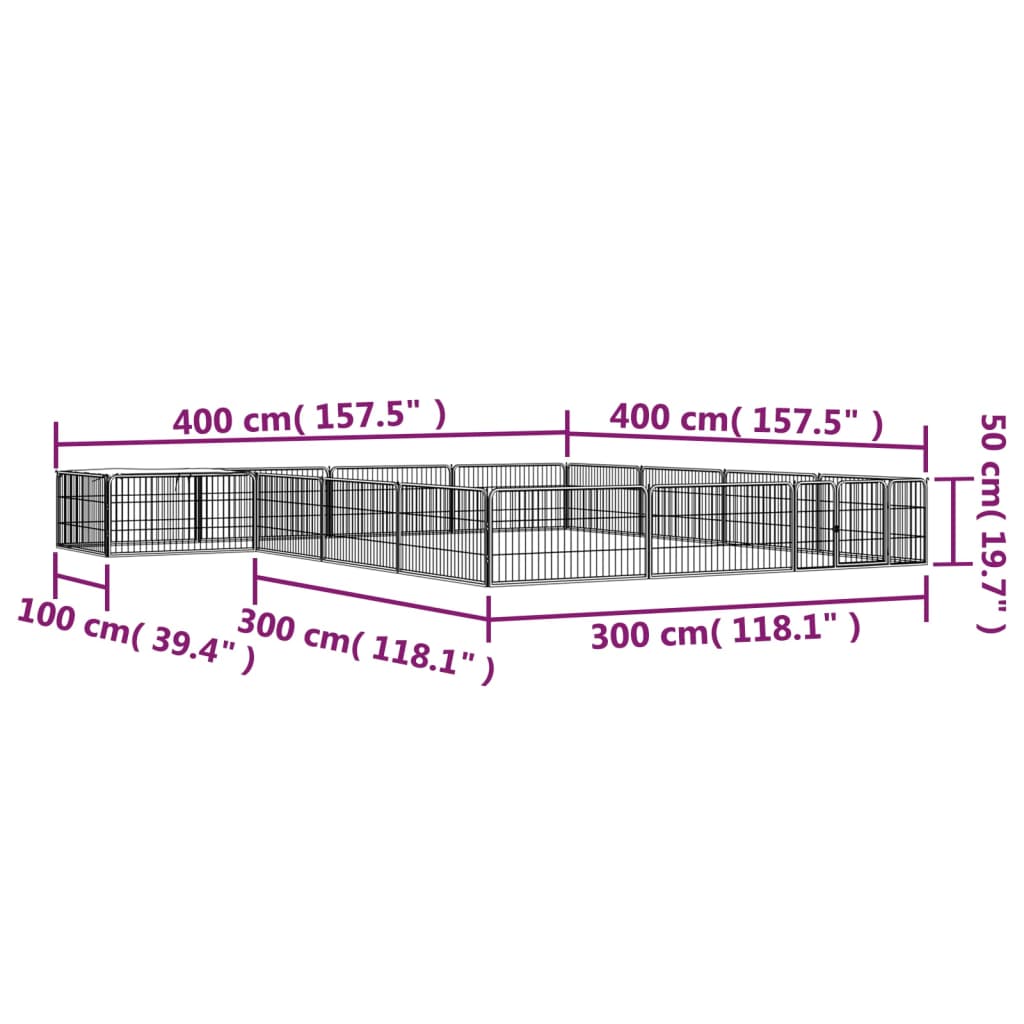 Hondenkennel 16 panelen 100x50 cm gepoedercoat staal zwart 400 x 400 x 50 cm