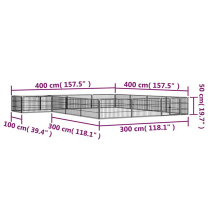 Hondenkennel 16 panelen 100x50 cm gepoedercoat staal zwart 400 x 400 x 50 cm