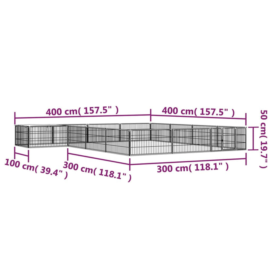 Hondenkennel 16 panelen 100x50 cm gepoedercoat staal zwart 400 x 400 x 50 cm