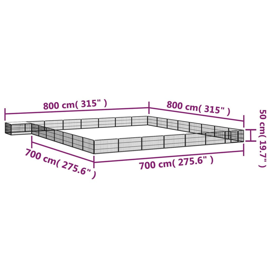 Hondenkennel 32 panelen 100x50 cm gepoedercoat staal zwart 800 x 800 x 50 cm