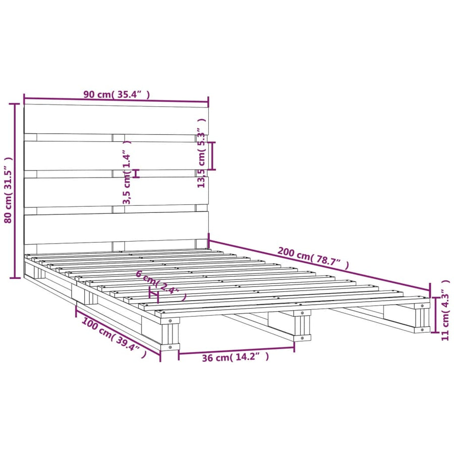 Bedframe Zonder Matras Massief Grenenhout 90 x 200 cm Naturel