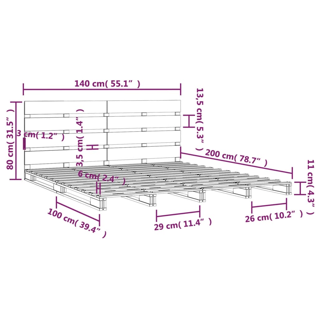 Bedframe Zonder Matras Massief Grenenhout 140 x 200 cm Wit
