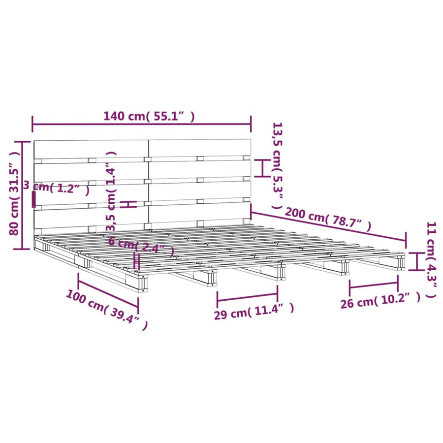 Bedframe Zonder Matras Massief Grenenhout 140 x 200 cm Wit