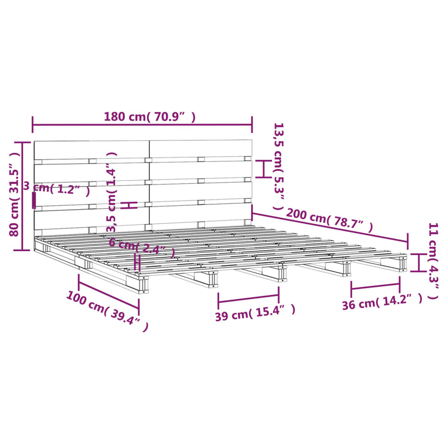 Bedframe Massief Grenenhout 6Ft Super King 180 x 200 cm Naturel