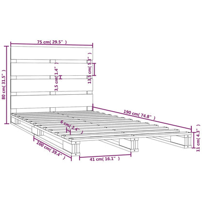 Bedframe Massief Grenenhout 2Ft6 Small Single 75 x 190 cm Wit