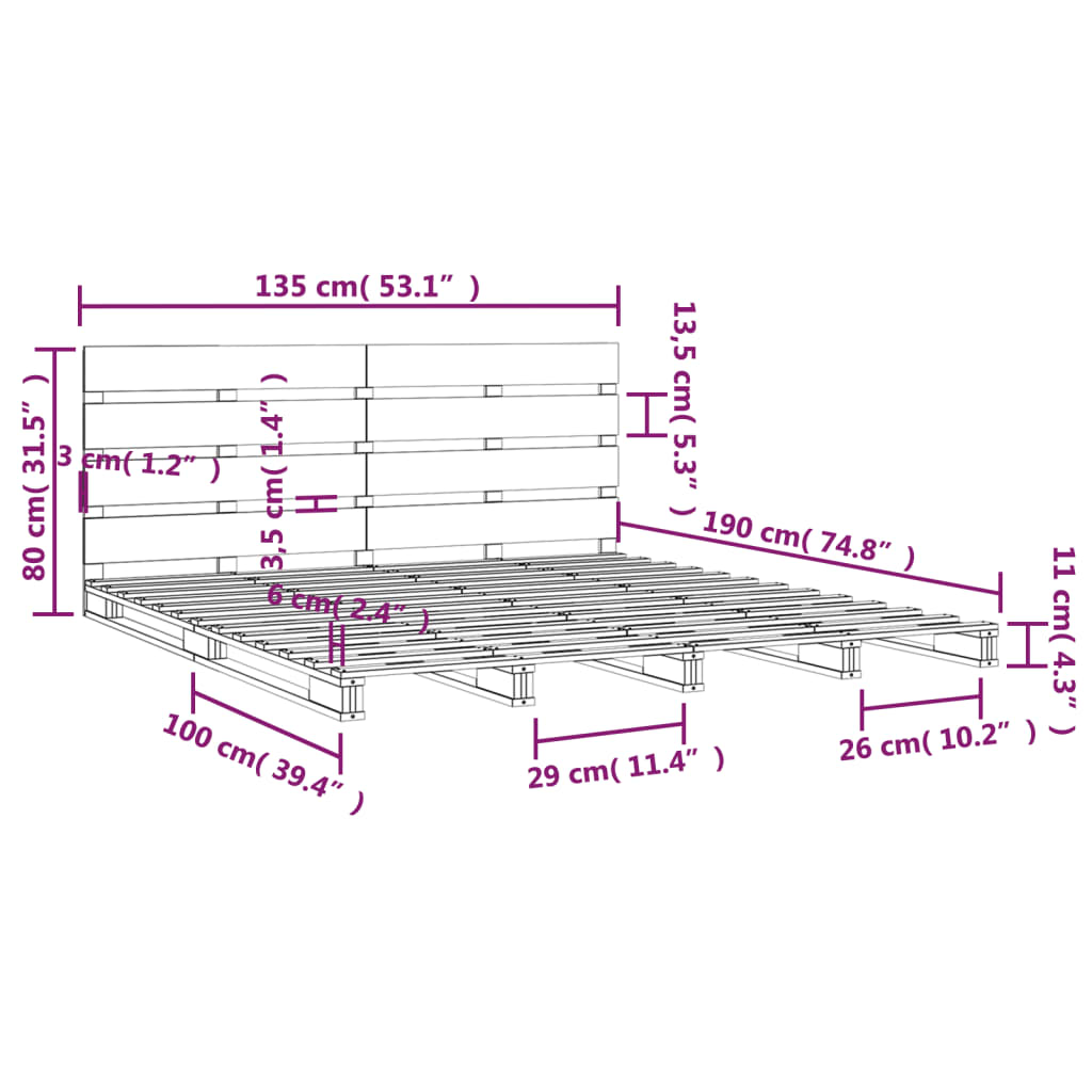 Bedframe Massief Grenenhout 135 x 190 cm Naturel