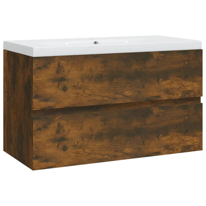 Wastafelkast met ingebouwde wasbak bewerkt hout 80 x 38.5 x 45 cm zonder kraan & afvoer