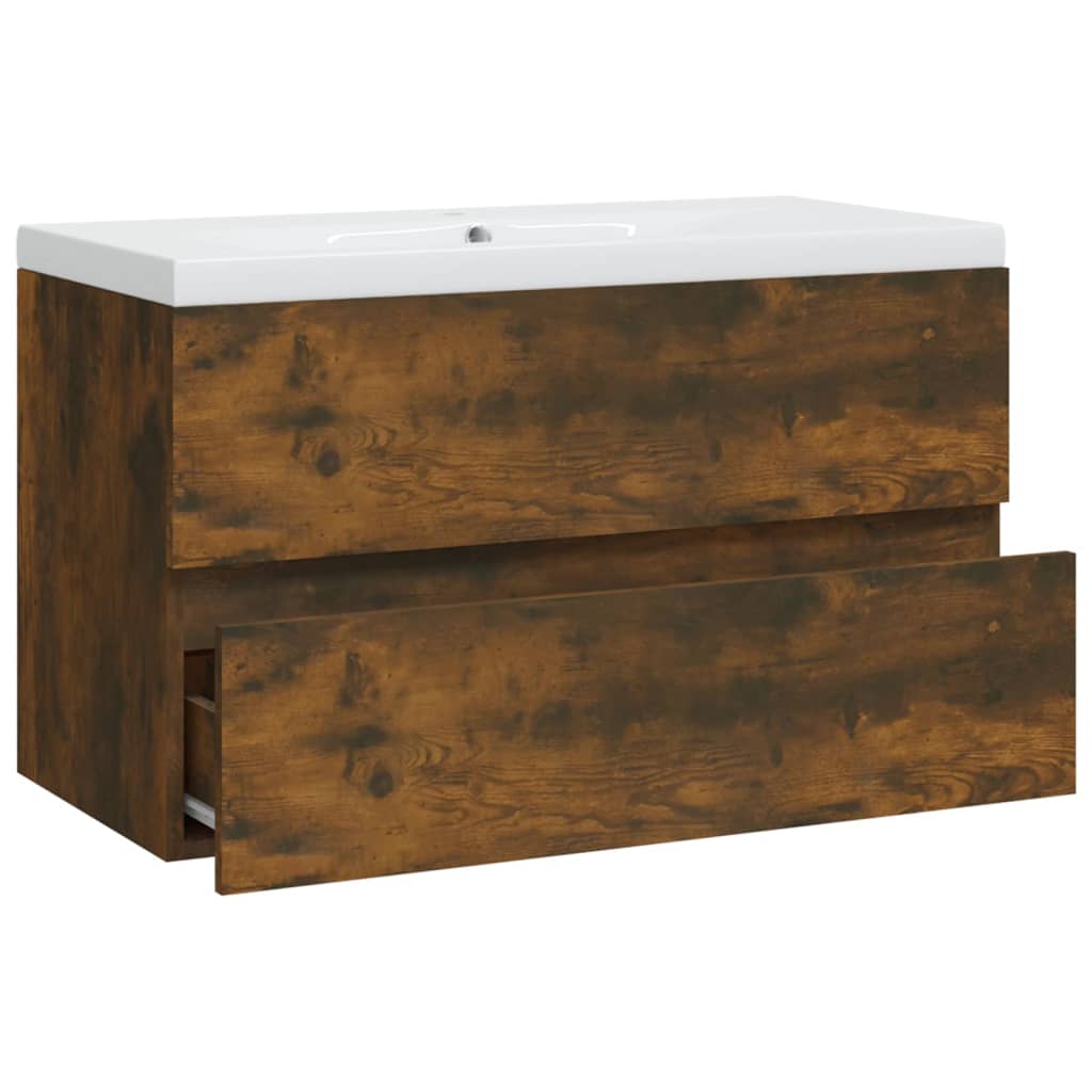 Wastafelkast met ingebouwde wasbak bewerkt hout 80 x 38.5 x 45 cm zonder kraan & afvoer