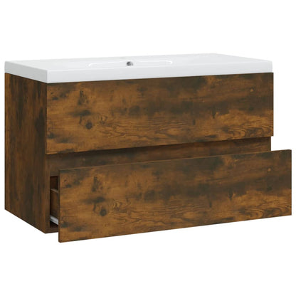 Wastafelkast met ingebouwde wasbak bewerkt hout 80 x 38.5 x 45 cm zonder kraan & afvoer