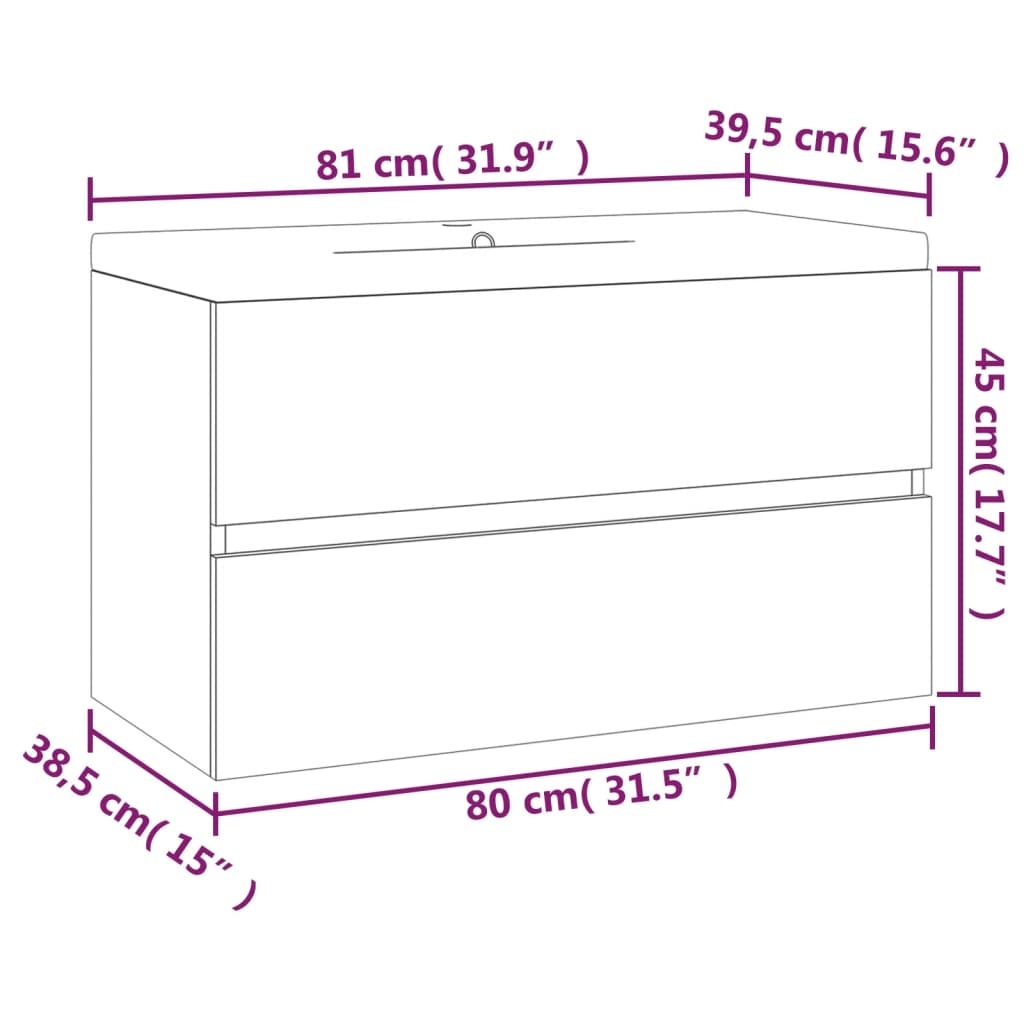 Wastafelkast met ingebouwde wasbak bewerkt hout 80 x 38.5 x 45 cm zonder kraan & afvoer