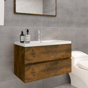Bathroom vanity with integrated sink treated smoked oak