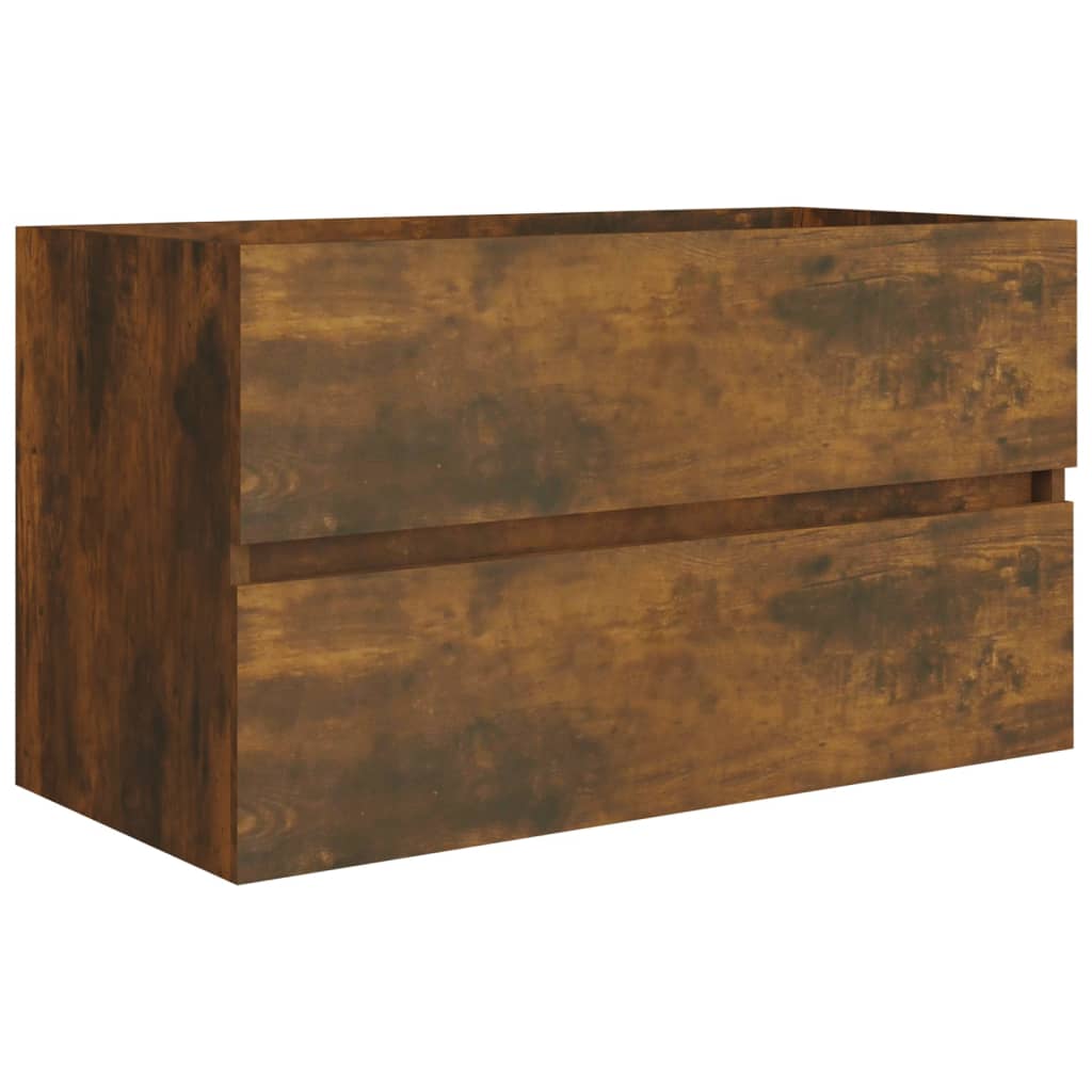 Wastafelkast met ingebouwde wasbak bewerkt hout gerookt eiken 1 80 x 38.5 x 45 cm Gerookt eiken