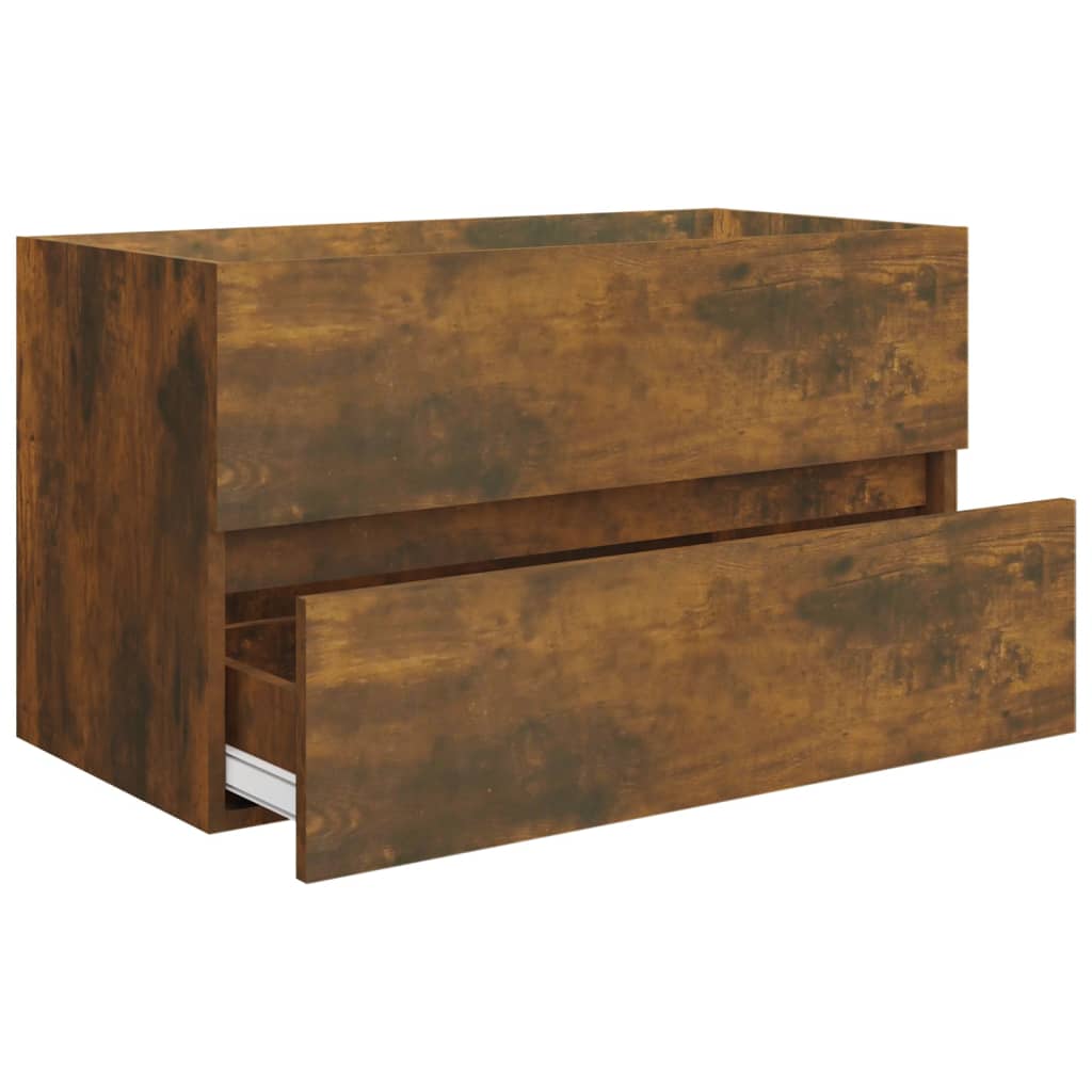 Wastafelkast met ingebouwde wasbak bewerkt hout gerookt eiken 1 80 x 38.5 x 45 cm Gerookt eiken
