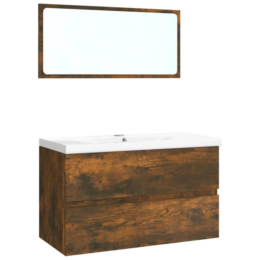 Badkamermeubelset Bewerkt Hout Kleurig Gerookt Eiken 80 x 39.5 x 45 cm zonder kraan