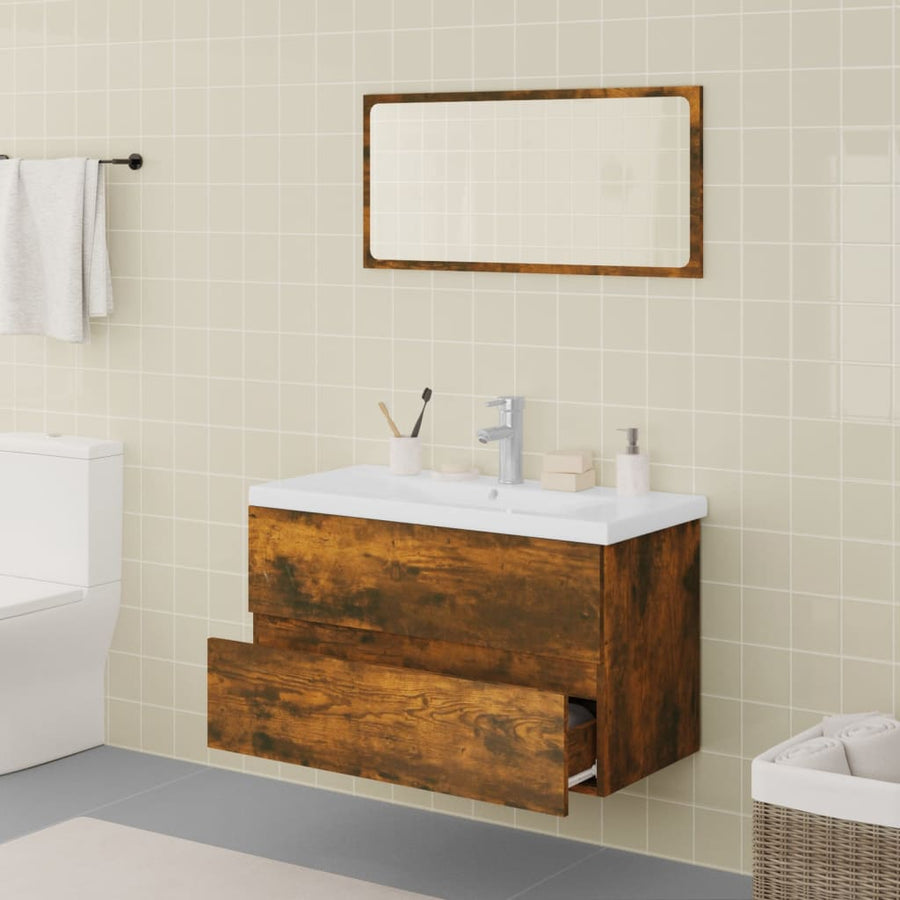 Badkamermeubelset Bewerkt Hout Kleurig Gerookt Eiken 80 x 39.5 x 45 cm zonder kraan