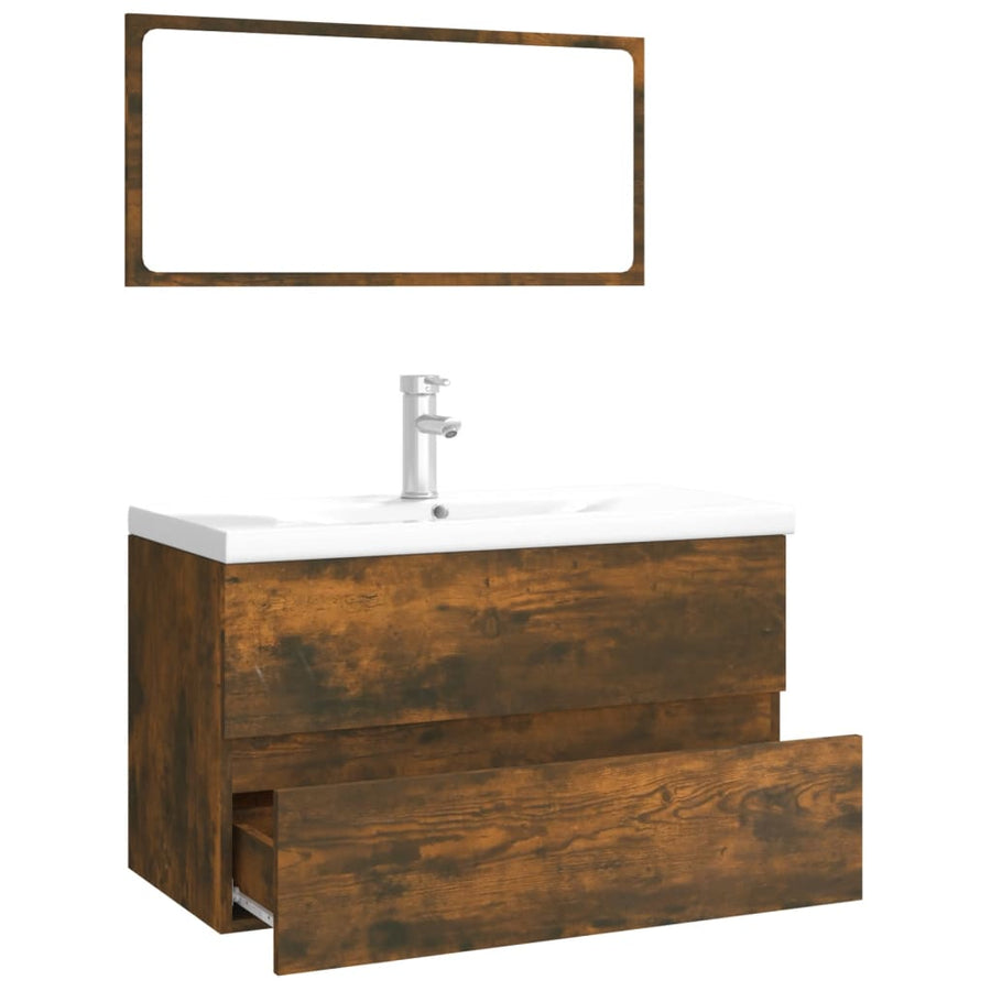 Badkamermeubelset Bewerkt Hout Kleurig Gerookt Eiken 80 x 39.5 x 45 cm zonder kraan