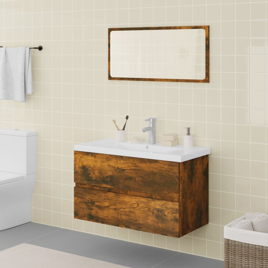Badkamermeubelset Bewerkt Hout Kleurig Gerookt Eiken 80 x 39.5 x 45 cm zonder kraan