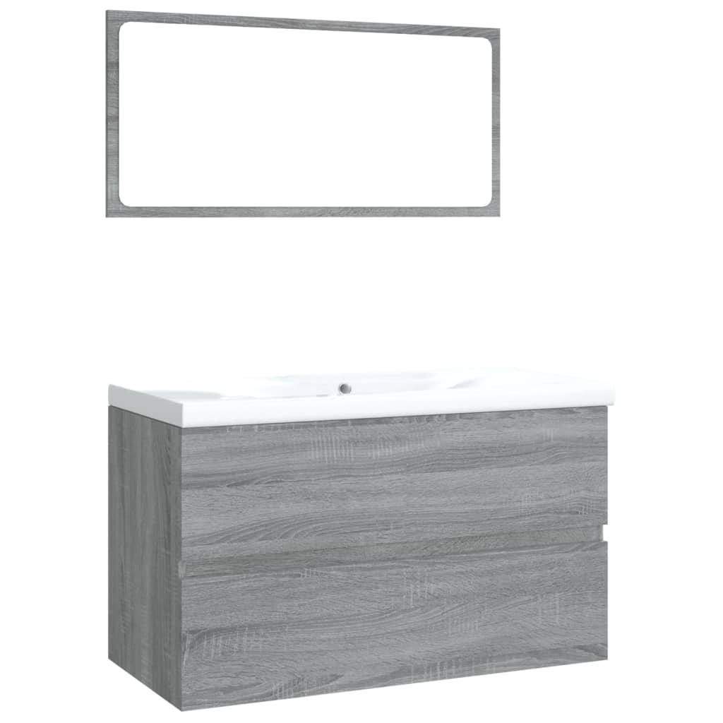 Badkamermeubelset Bewerkt Hout Eikenkleurig Grijs Sonoma 80 x 39.5 x 45 cm zonder kraan