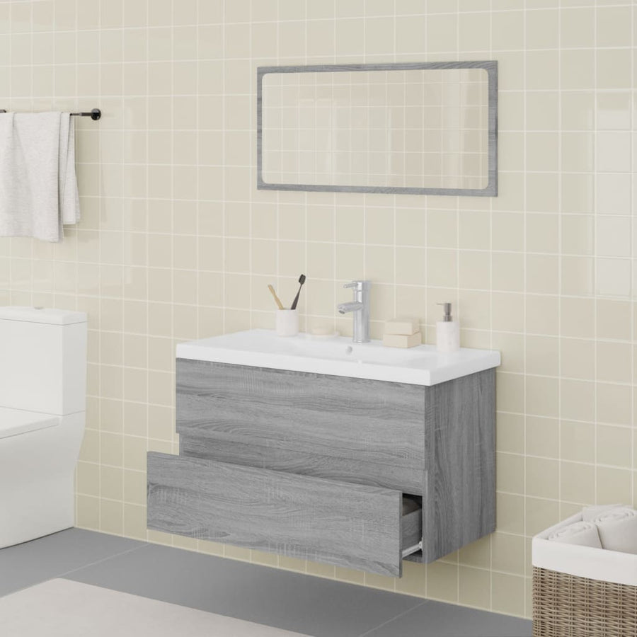 Badkamermeubelset Bewerkt Hout Eikenkleurig Grijs Sonoma 80 x 39.5 x 45 cm zonder kraan