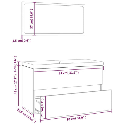 Badkamermeubelset Bewerkt Hout Eikenkleurig Grijs Sonoma 80 x 39.5 x 45 cm zonder kraan