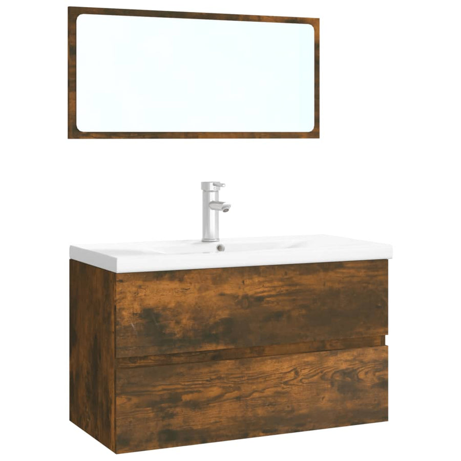 Badkamermeubelset Bewerkt Hout Kleurig Gerookt Eiken 80 x 39.5 x 45 cm met kraan