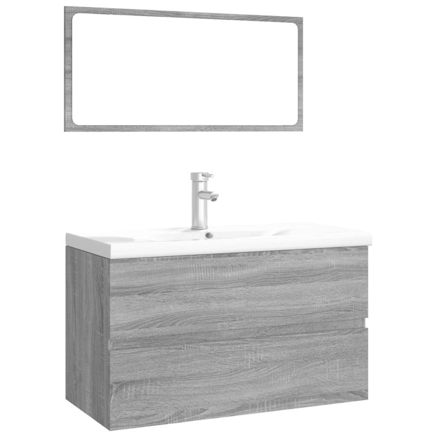 Badkamermeubelset Bewerkt Hout Eikenkleurig Grijs Sonoma 80 x 39.5 x 45 cm met kraan