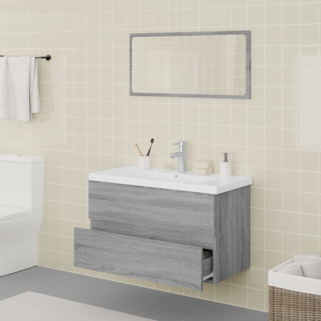 Badkamermeubelset Bewerkt Hout Eikenkleurig Grijs Sonoma 80 x 39.5 x 45 cm met kraan