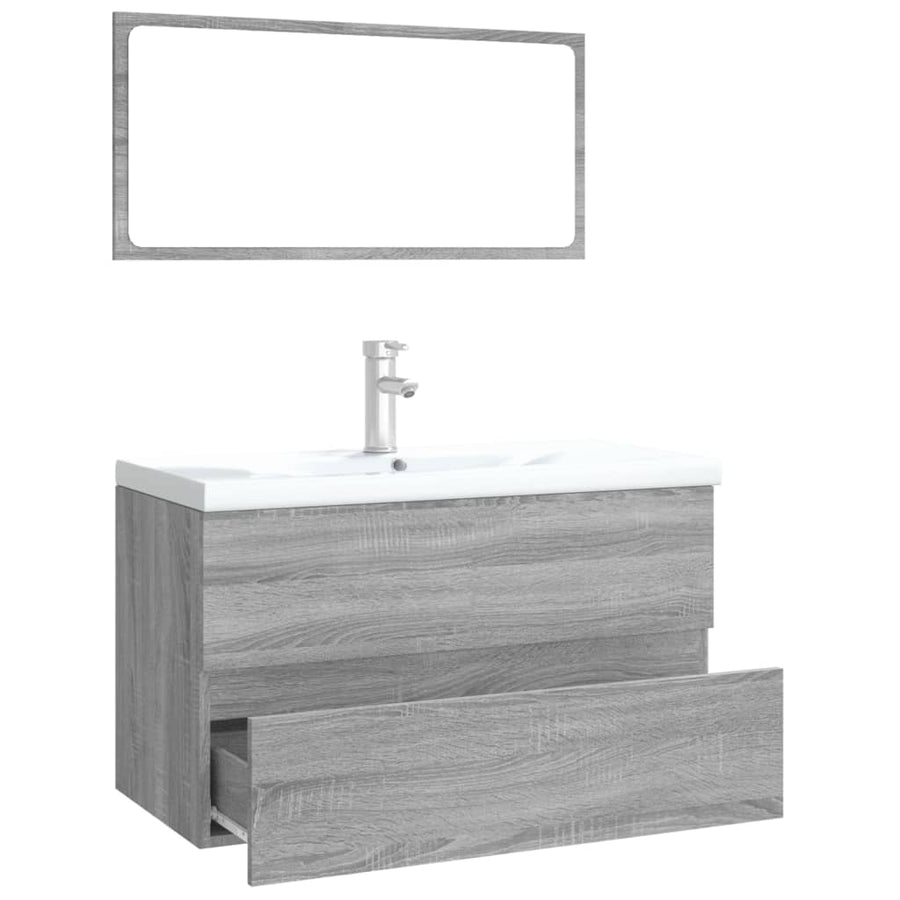 Badkamermeubelset Bewerkt Hout Eikenkleurig Grijs Sonoma 80 x 39.5 x 45 cm met kraan