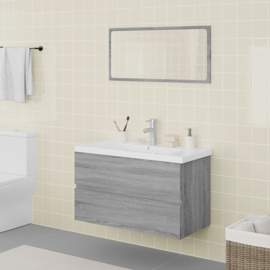 Badkamermeubelset Bewerkt Hout Eikenkleurig Grijs Sonoma 80 x 39.5 x 45 cm met kraan