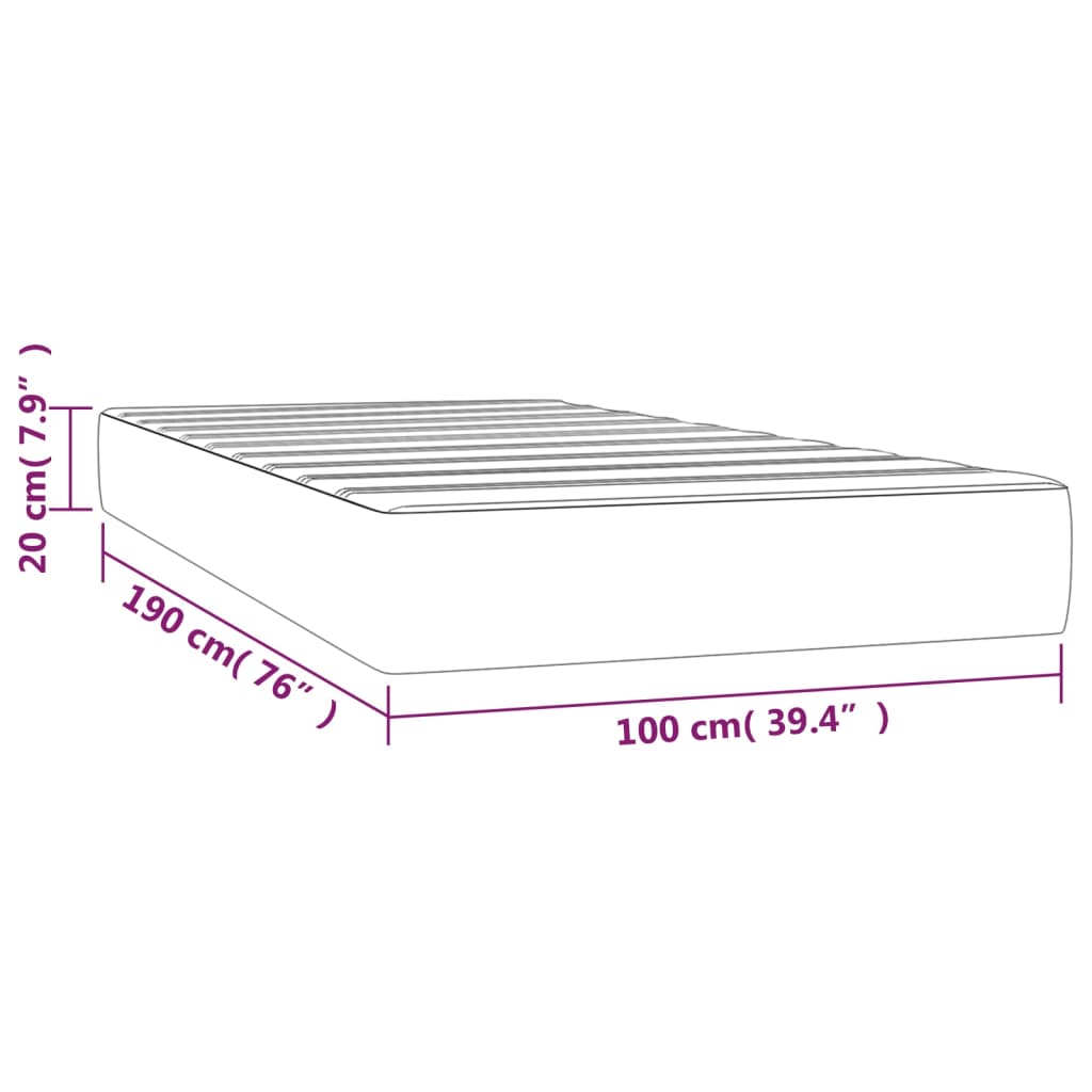 Pocketveringmatras medium twin 100x190x20 cm fluweel lichtgrijs
