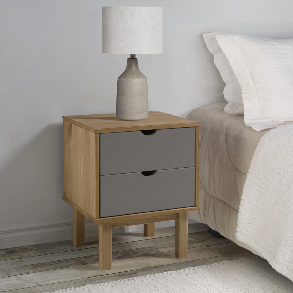 Nachtkastje Otta 46X39,5X57 Cm Grenenhout Bruin En Grijs