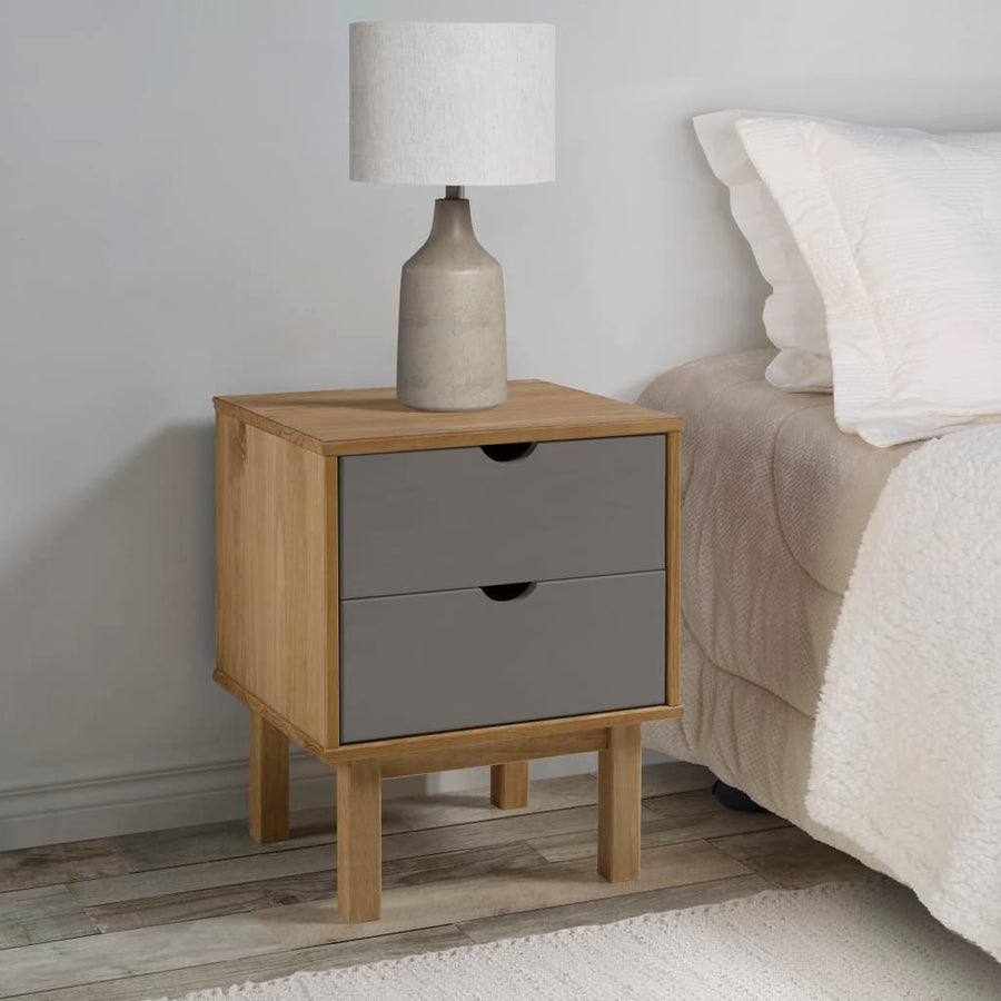 Nachtkastje Otta 46X39,5X57 Cm Grenenhout Bruin En Grijs