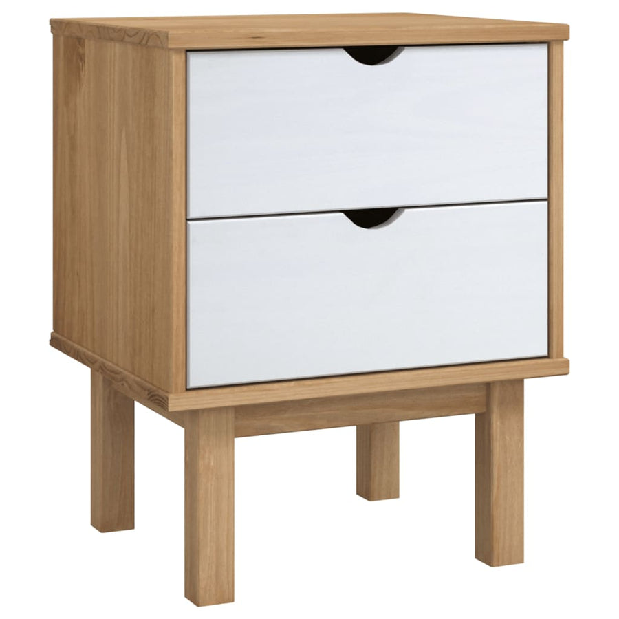 Nachtkastje Otta 45X39X57 Cm Massief Grenenhout Bruin en wit