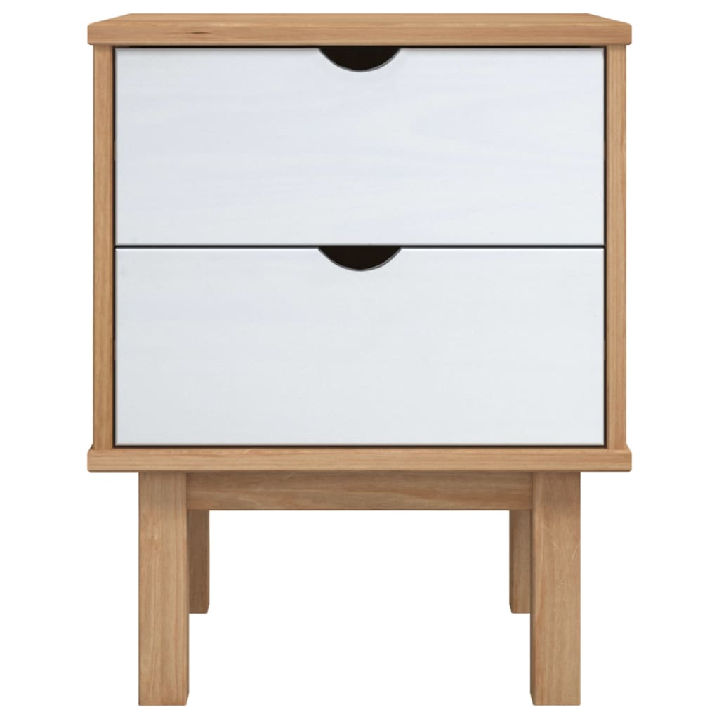 Nachtkastje Otta 45X39X57 Cm Massief Grenenhout Bruin en wit