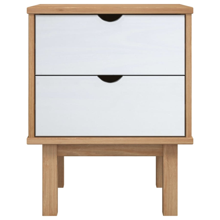 Nachtkastje Otta 45X39X57 Cm Massief Grenenhout Bruin en wit