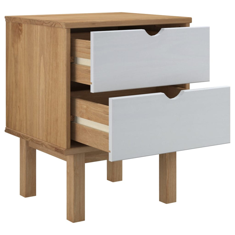 Nachtkastje Otta 45X39X57 Cm Massief Grenenhout Bruin en wit