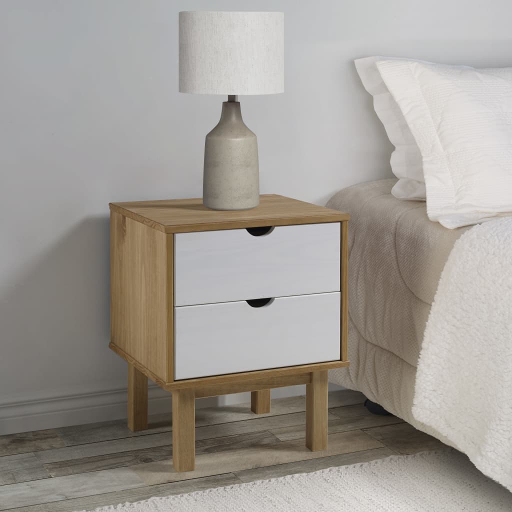Nachtkastje Otta 45X39X57 Cm Massief Grenenhout Bruin en wit