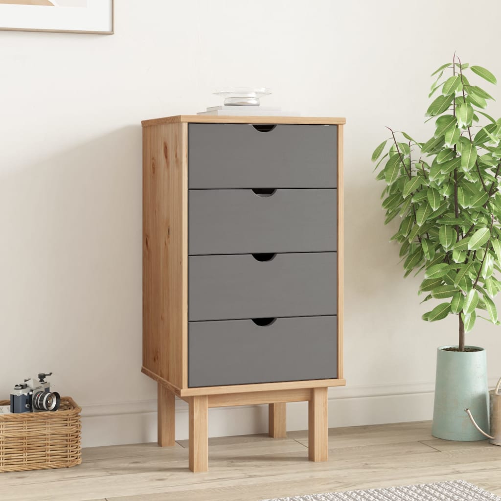 Ladekast Otta 46X39,5X90 Cm Massief Grenenhout Bruin En Grijs