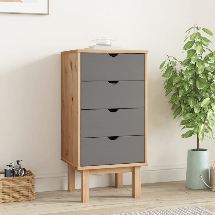 Ladekast Otta 46X39,5X90 Cm Massief Grenenhout Bruin En Grijs