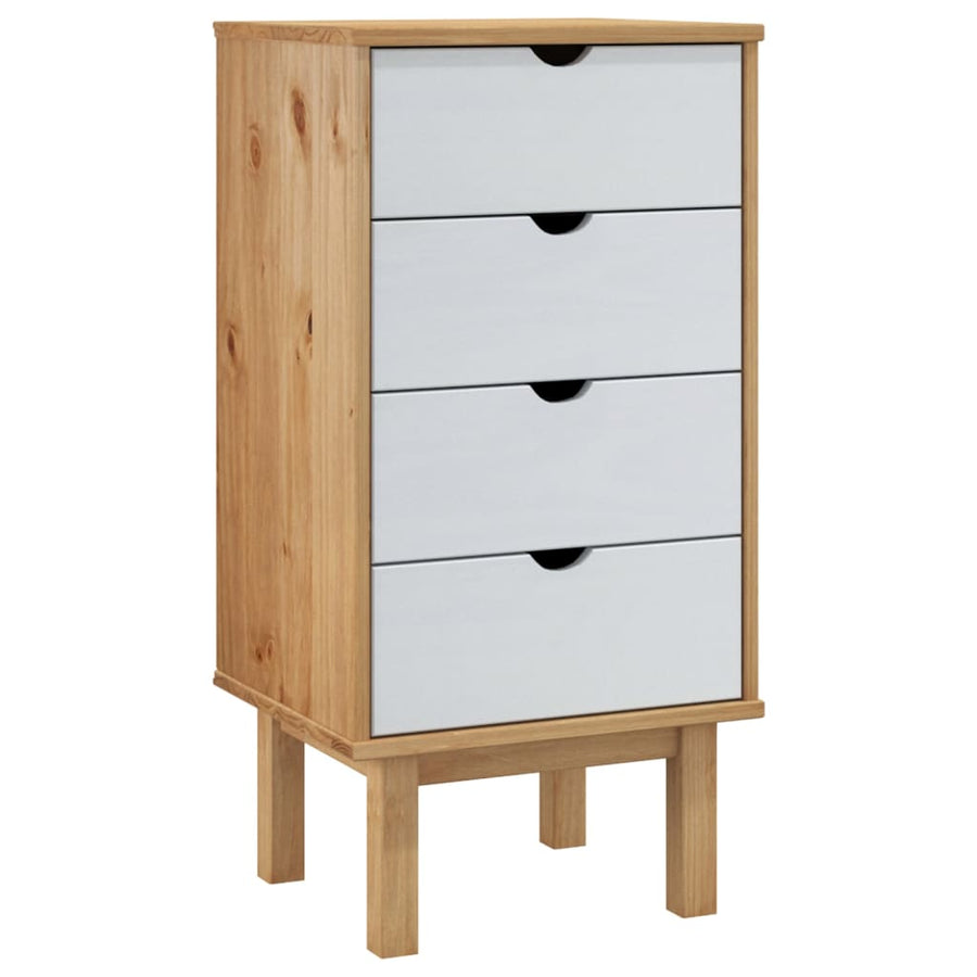 Ladekast Otta 46X39,5X90 Cm Massief Grenenhout Bruin En Wit