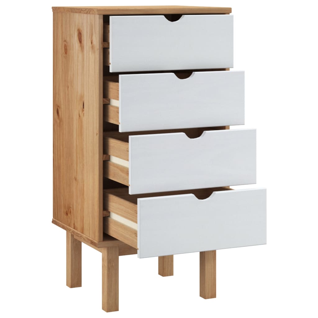 Ladekast Otta 46X39,5X90 Cm Massief Grenenhout Bruin En Wit